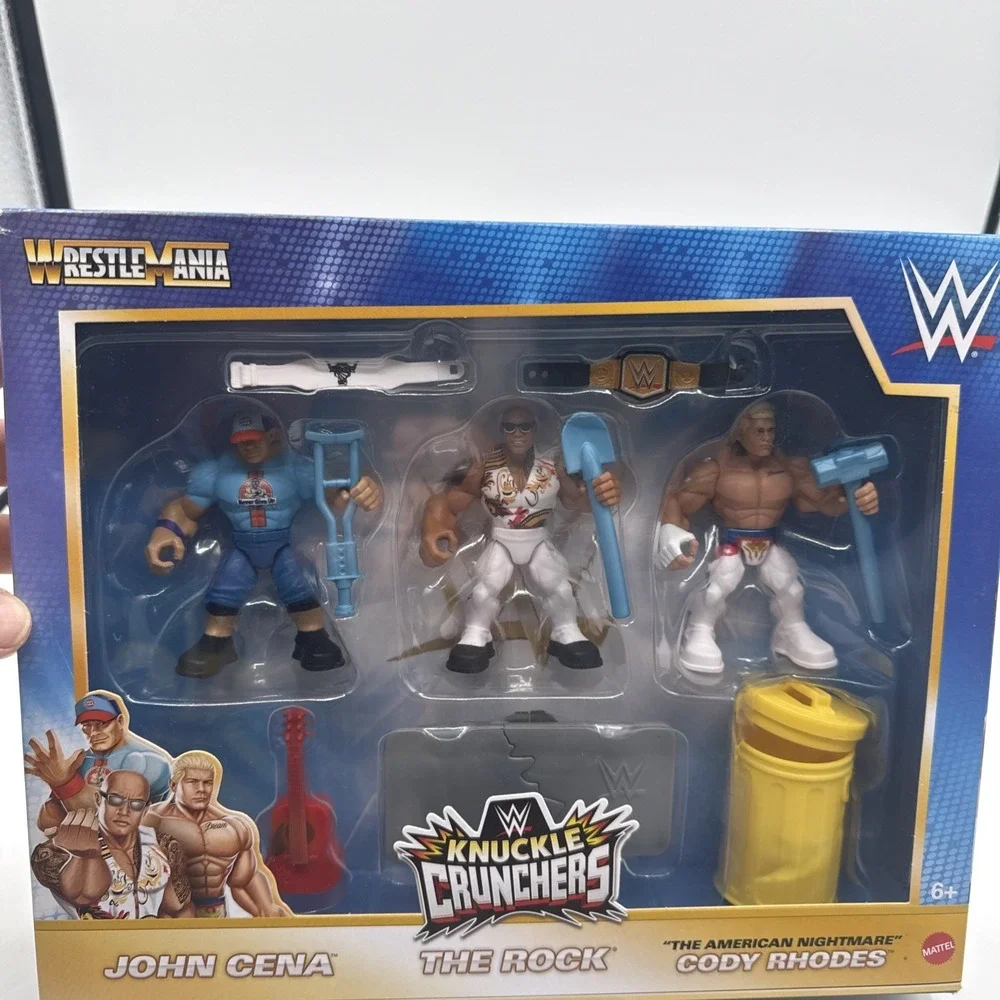 WWE Knuckle Crunchers John Cena, The Rock & Cody Rhodes Action Figure Set‎ NEW